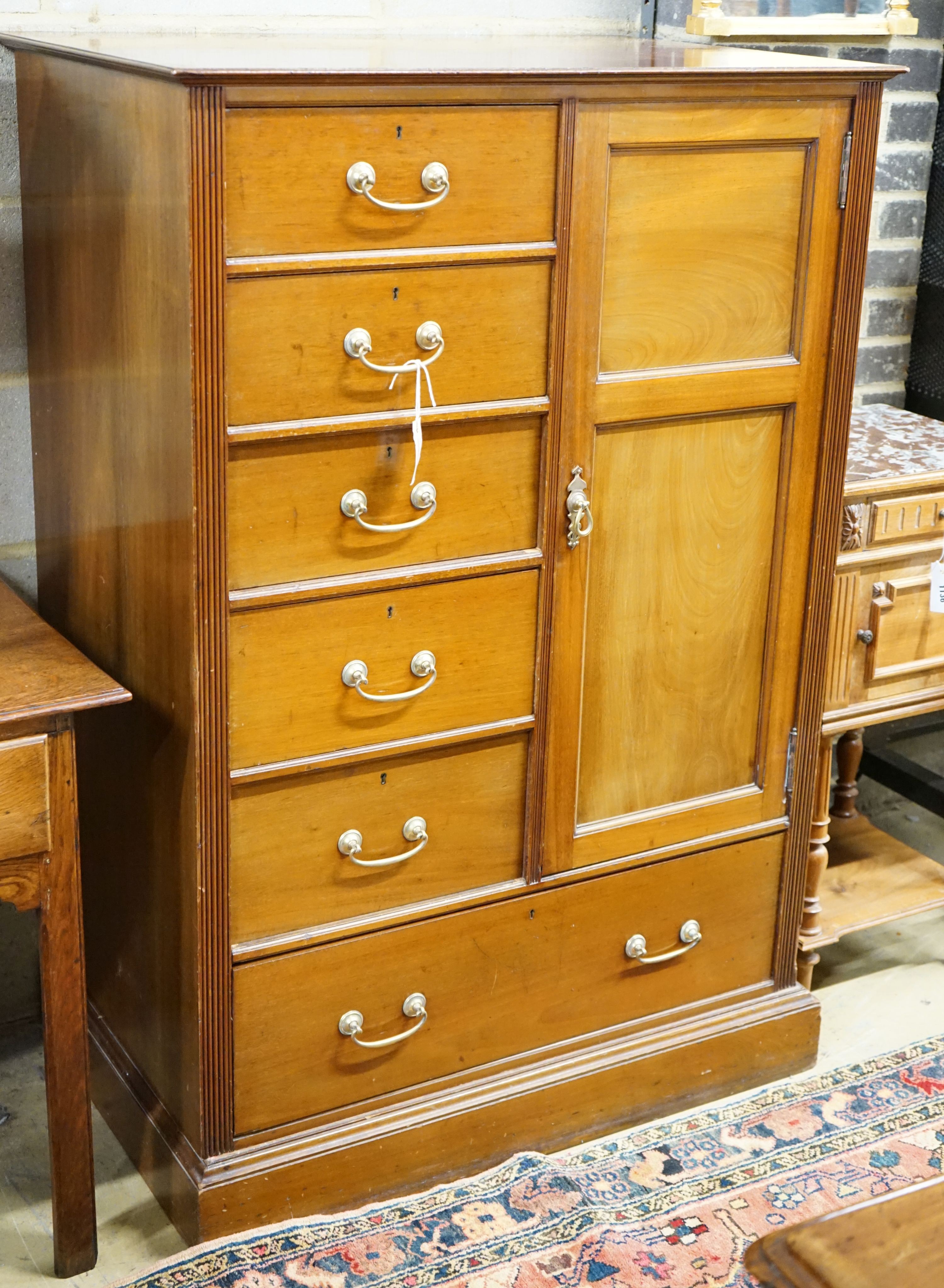 An Edwardian mahogany dwarf cabinet, by Maple & Co, width 92cm, depth 61cm, height 135cm
